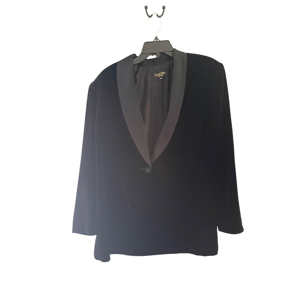 Tamotsu New York Womens Black Silk Blend Velvet Tuxedo Blazer Shawl Collar 14